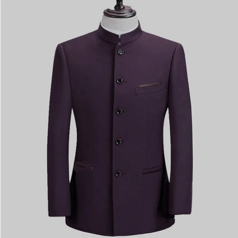 Mandarin Stand Collar Business Casual Wedding Slim Fit Blazer Men Casual Suit Jacket Male Coat