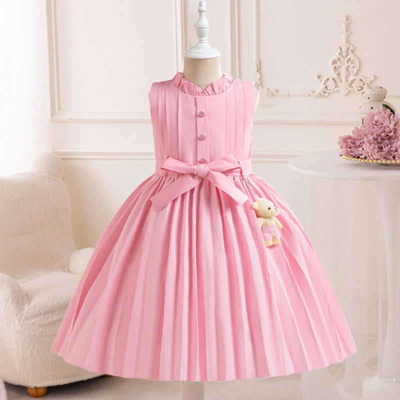 Pleated Girl's Dress Pink Wedding Princess Prom Dresses for Kids Birthday Evening Ball Gown