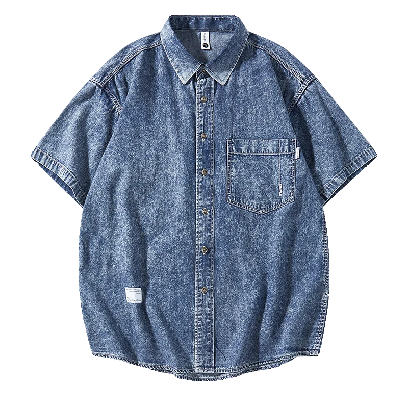 Short sleeved Casual Denim Shirt Lapel Shirt