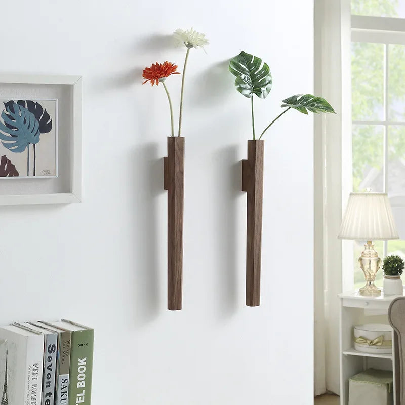 Home wall decoration porch wall hanging vase living room bohemian style wooden solid wood flower