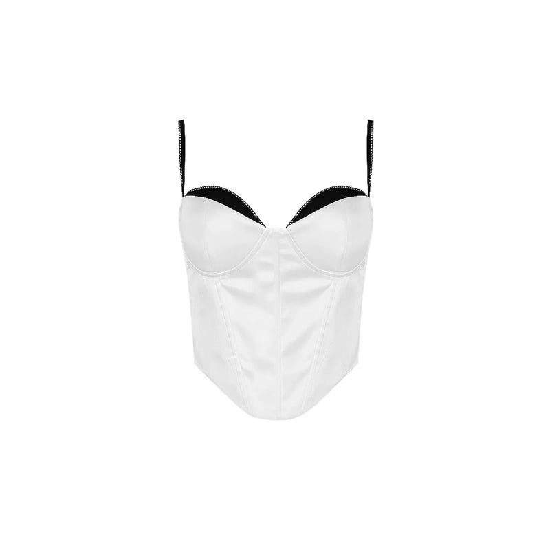 Bustier Corset Crop Top with Chest Pads Spaghetti Strap White Bodycon Top Summer Women Tops