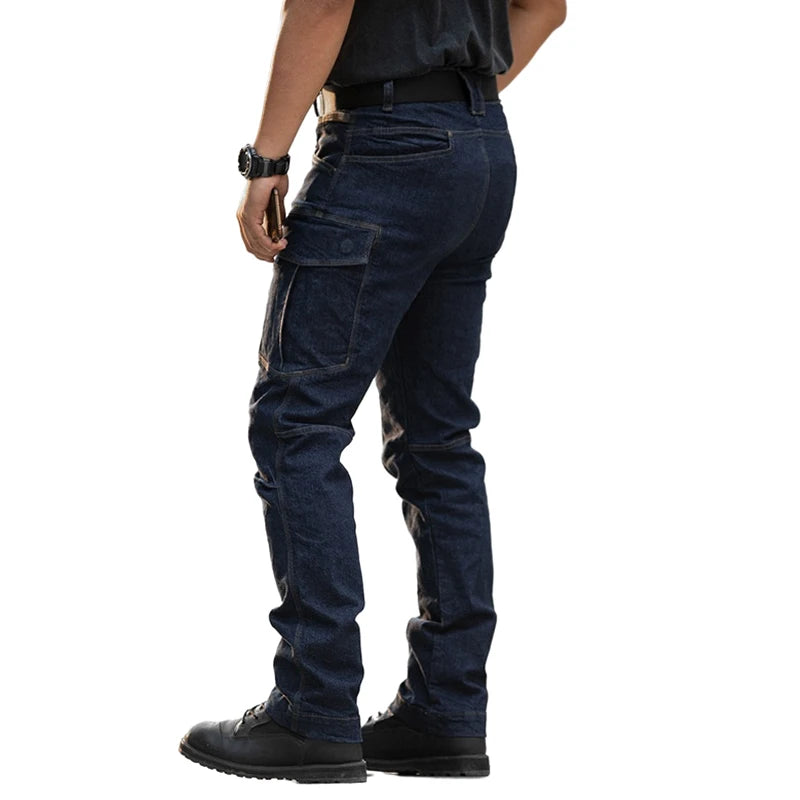 Men's Tactical Elasticity Jeans Casual Breathable Wear-Resistant Long Trousers Male Combat Multi-pocket Military Cargo Pants