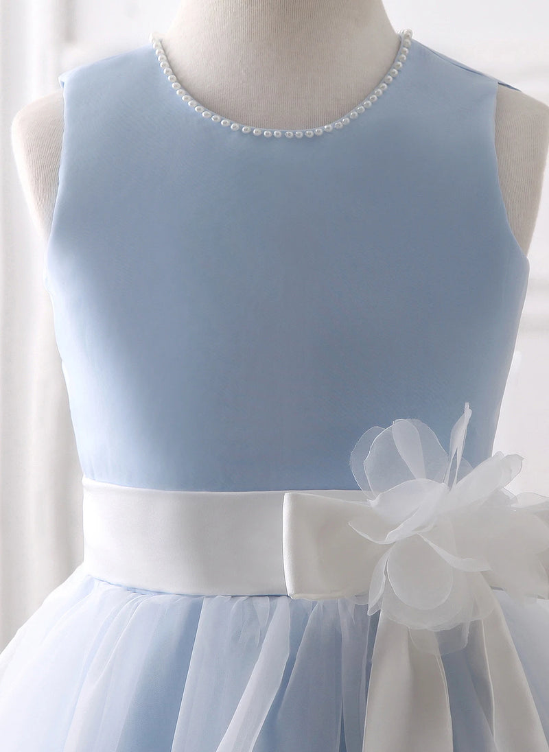 Organza Flower Girl Dress Girls Dresses Sky Blue Bridesmaid Dresses White