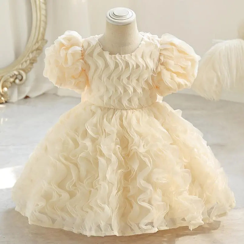 Princess Gown Bow Mesh Design Infant Birthday Baptism Easter Party Girls Dresses