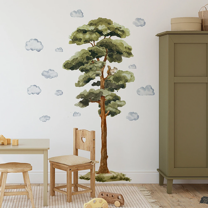 Woodland Tree Squirrel Cloud Wall Sticker Wildlife Animal Wall Decal Playroom Home Decor