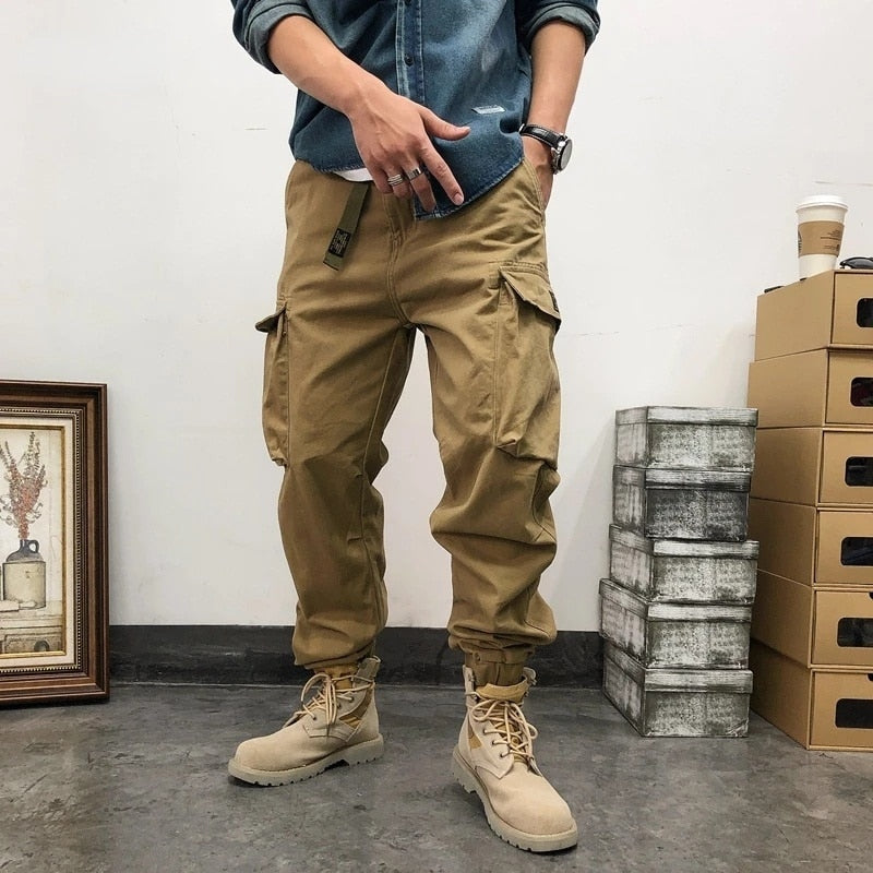 Military Tactical Pants Men Streetwear Loose big Pocket Army Trousers Trendy Casual Jogging Pant with Belt