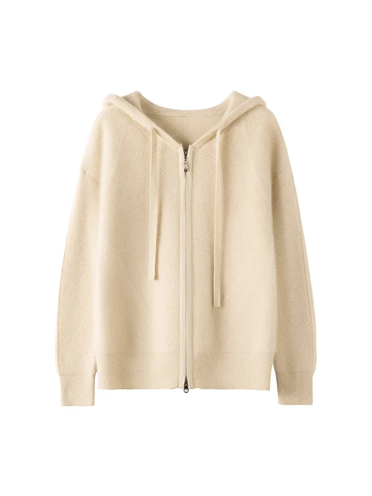 Autumn Winter Knitwear Wool Women Sweater Hooded Cashmere Cardigan