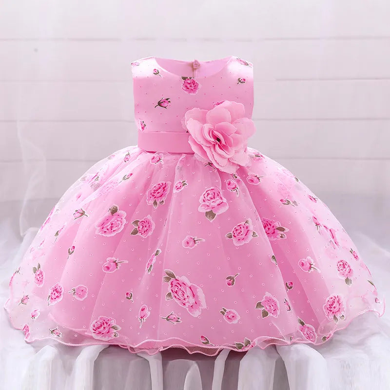 Baby Girl Birthday Party Gown Toddler Kids Pink White Princess Dress Child Lace Flower Baptism Clothes