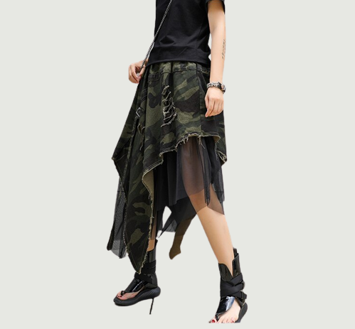 Women Skirt Autumn Retro Mesh Spliced Camouflage Denim Skirts Loose Leisure Long Ladies Skirts New