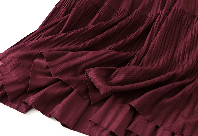 Autumn Flare Pleated Midi Long Skirt Big Swing Holiday Skirts