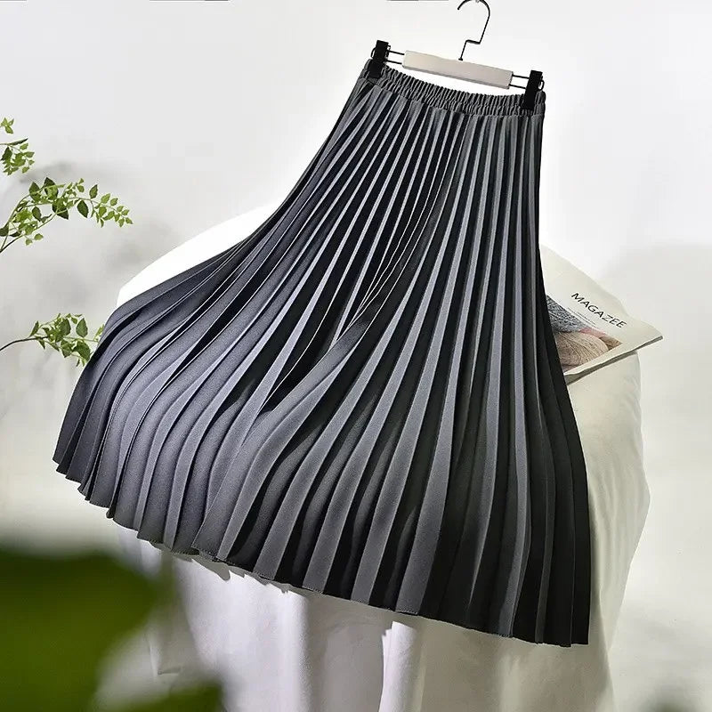 Women's Pleated Midi Skirt High Waist Thickened Warm Office Swing A-Line Skirts