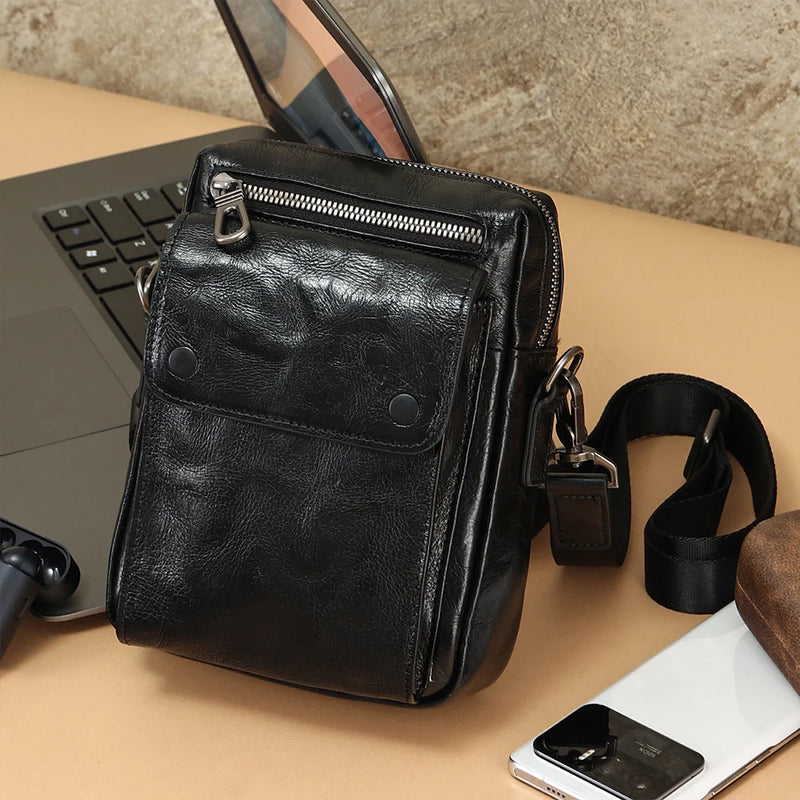 Men's Genuine Leather Shoulder Bag Messenger Pack Handbag Crossbody Bag Man Purse Sling Satchel Bag for Business Travel