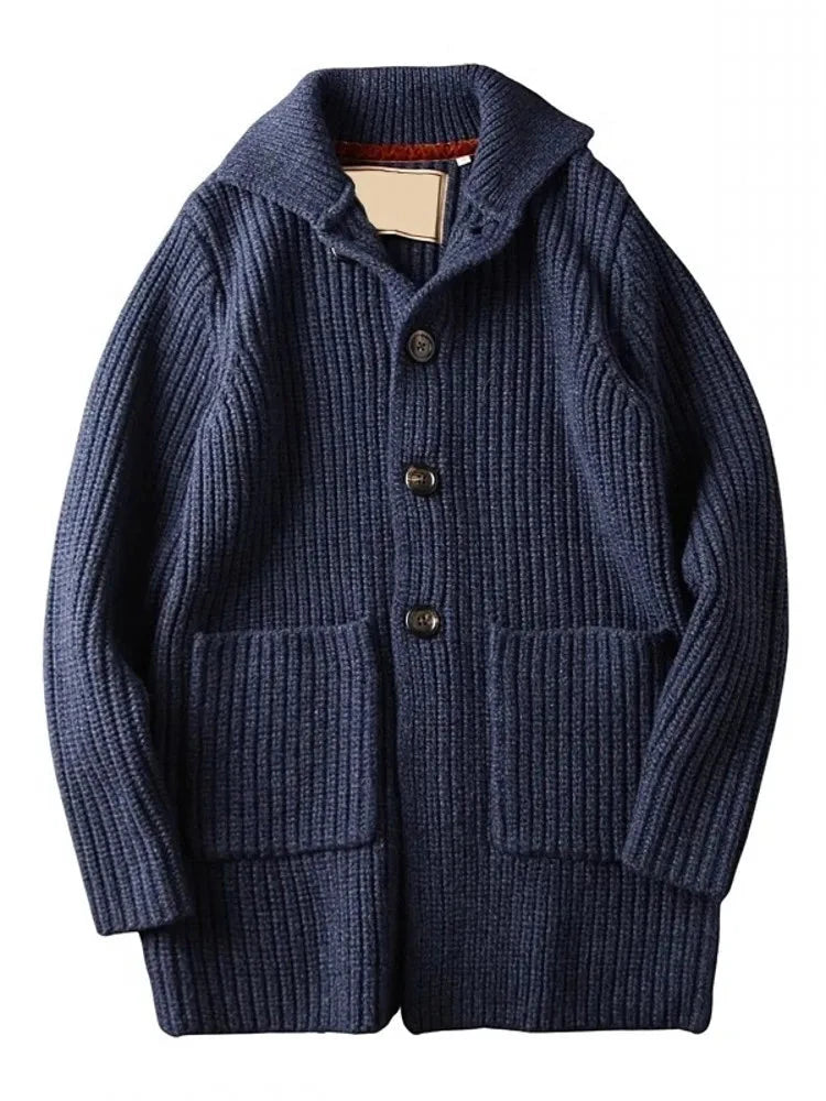 Winter Men Thick Wool Knit Coat Single Breasted Casual Warm Sweater Cardigan Woolen