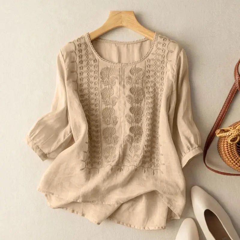 Summer Women Tops Casual Embroidery Shirt Solid Party Work Blouses Crochet Blouse