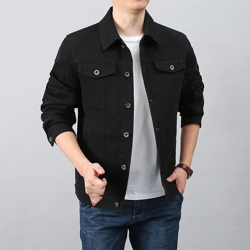 Men Spring Autumn Top Casual Cotton Denim Jacket Trend Lapel Jacket  Bomber Tactical Jackets