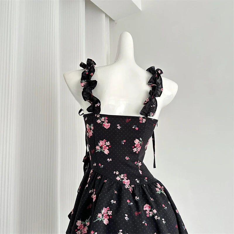 Women Dress Vintage Elegant Sleeveless Off Shoulder Flower Dresses Frocks Summer