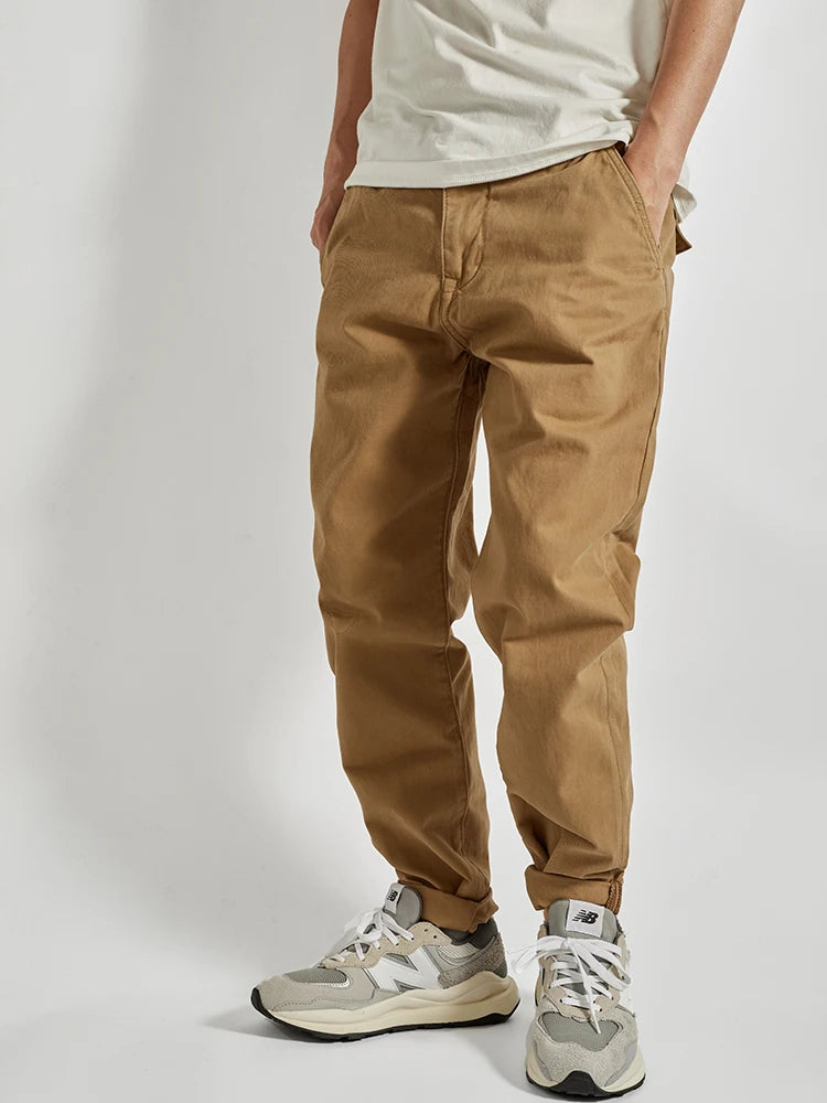 Spring and Autumn Retro Woven Twill Cargo Pants Men's Casual Straight Tapered Trousers