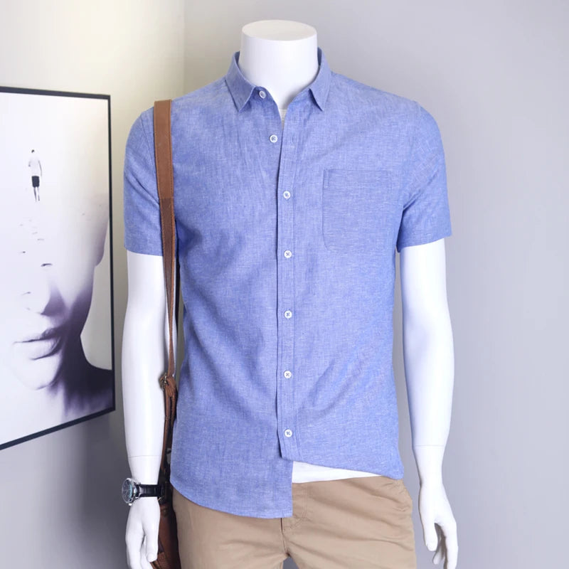 Men's Summer Breathable Linen Short Sleeve Shirt Large Loose Cotton Linen Men