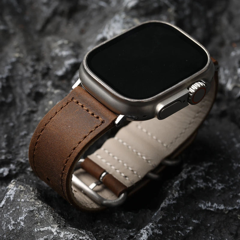 Handmade Retro Watchband For Apple Watch Leather Strap Men