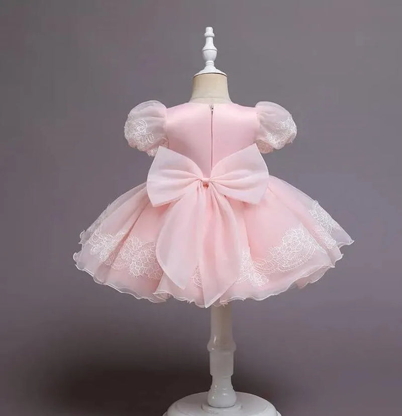 Flower Girl Dresses Pink With Bow Kid Wedding Party Gown Baby Girls Birthday Gowns