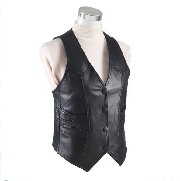 Genuine Leather Vest Women Winter spring Jackets Waistcoat