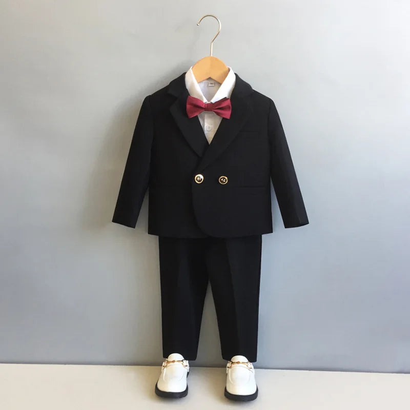 Boys Spring And Autumn Formal Suit Set Children Wedding Birthday Party Costume  British Kids Blazer Shirts Pants Clothes Set