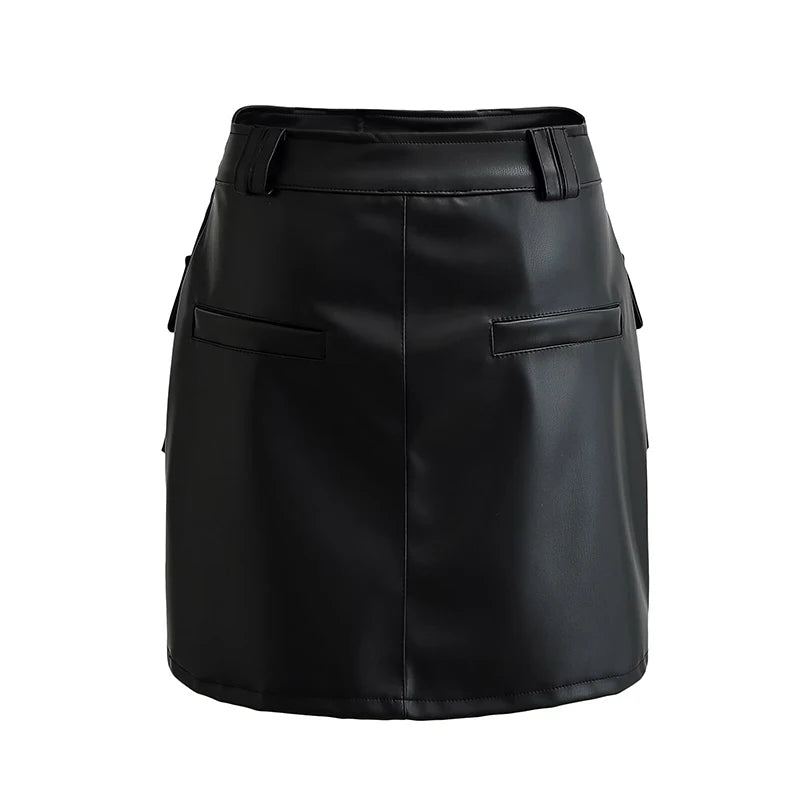 Women American Retro Black Slim Mini Skirt Sexy Low Waist Pockets Pencil Skirts