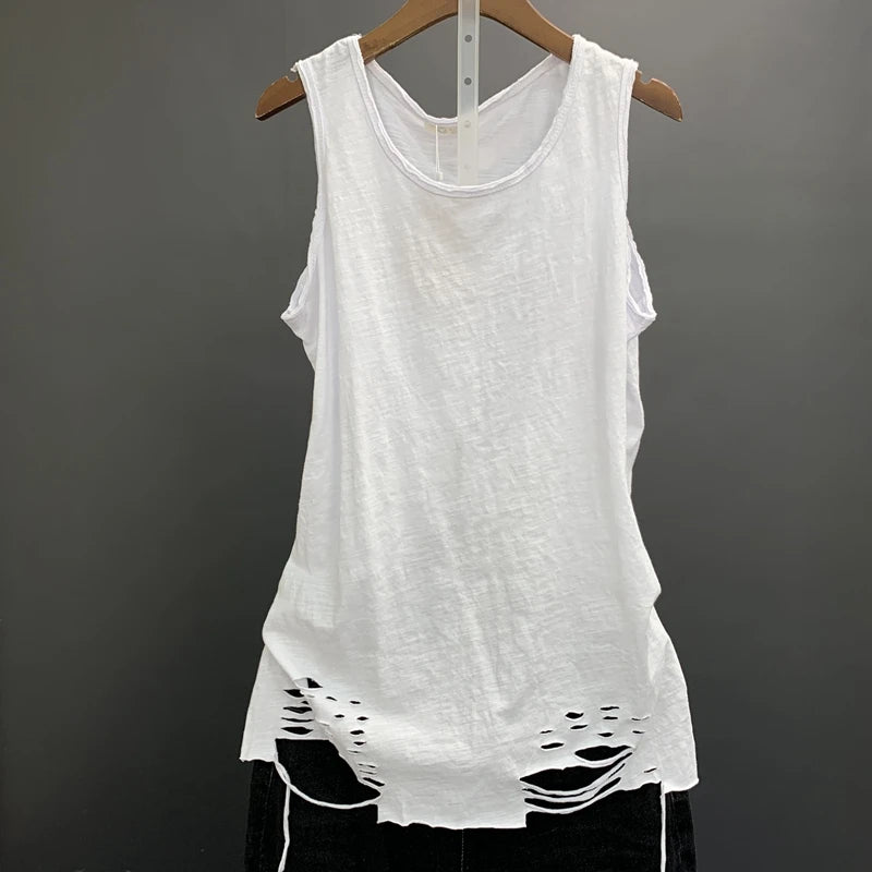 Solid Women Tank Tops Summer T-Shirts Hole Loose Casual Female Pulls Tops Tees