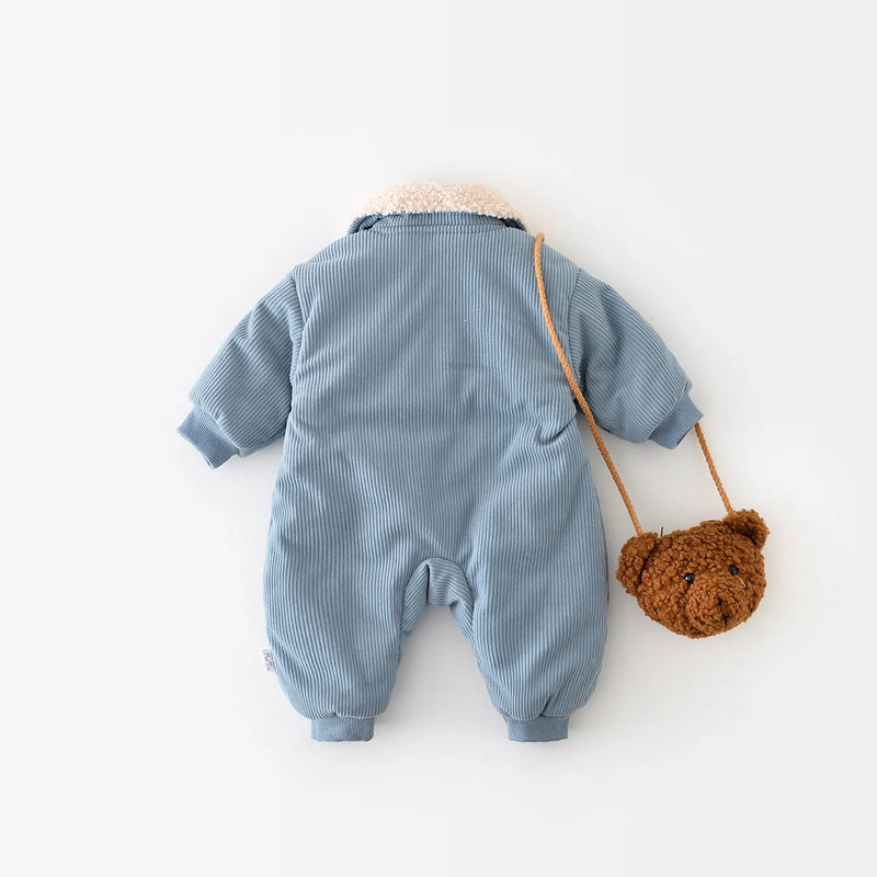 Winter Baby Clothing Corduroy Fur Rompers Turn Down Collar Boys Jumpsuits