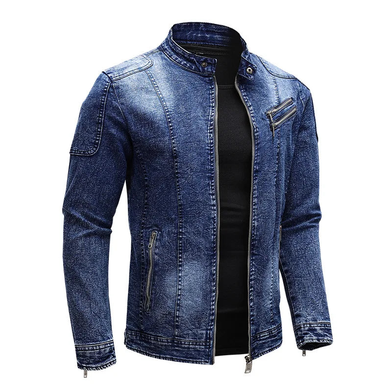 Fleece Denim Jacket Men Streetwear Motorcycle Biker Coats Slim fit Jackets Male Clothes