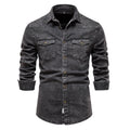 Men Denim Shirt Long Sleeve Casual Slim Fit Shirts Mens Two-pocket Spring Autumn Tops Mid-length Outwear Solid Top