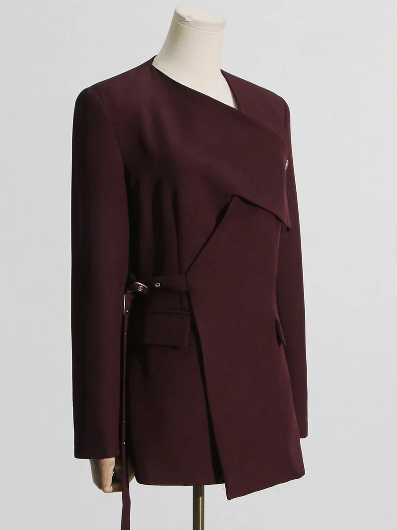 Women Blazer Autumn Winter Belt Ladies Blazer Coat  Women's Slim Suit Jacket