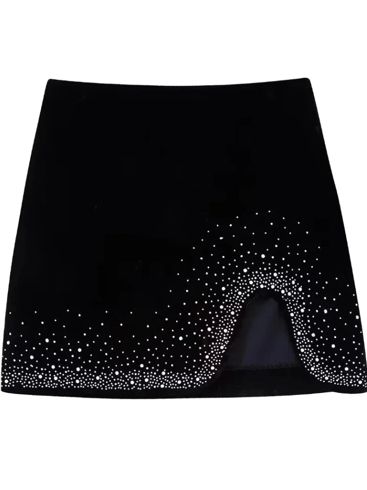 Women Hem Shinning Sequined Velvet Mini Skirt Female Chic