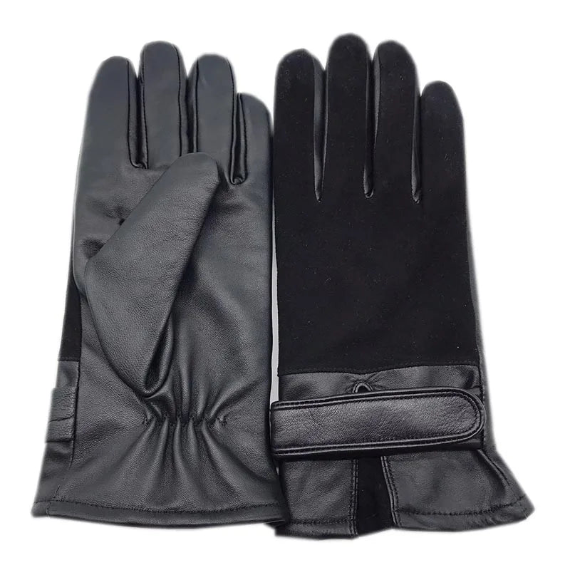 Winter men's leather gloves wrist genuine leather gloves wool lining machine sewing warm driving