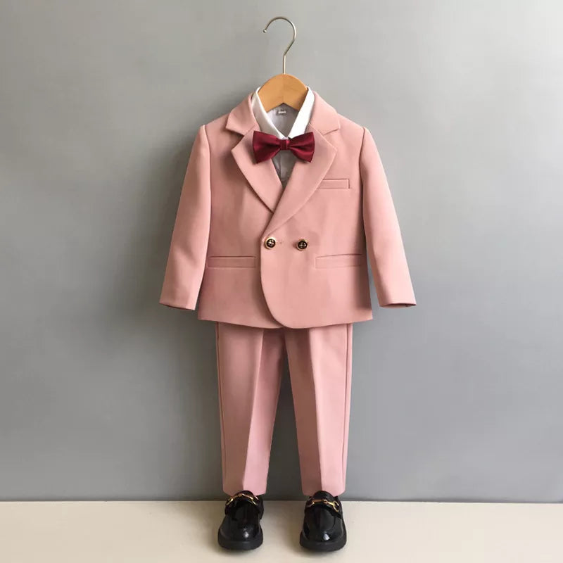 Boys Spring And Autumn Formal Suit Set Children Wedding Birthday Party Costume  British Kids Blazer Shirts Pants Clothes Set