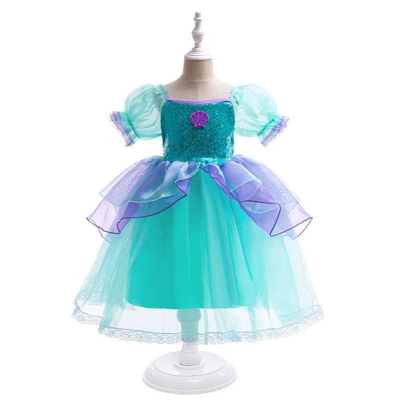 Mermaid Girls Dress Costume Children Fluffy Tulle Birthday Princess Dress Mermaids Shell Wedding