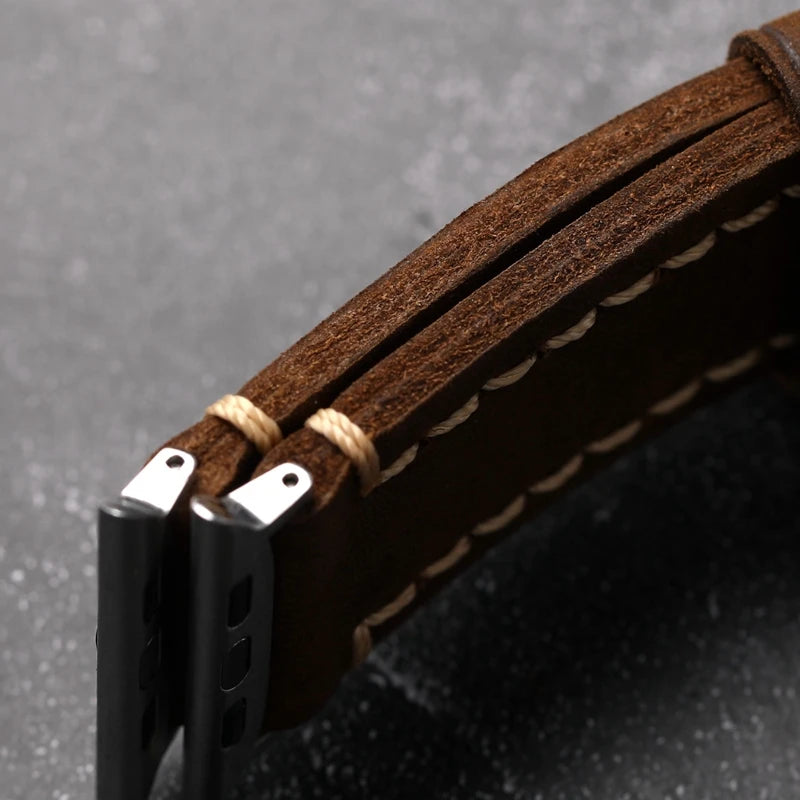 Handmade Leather Watchband Fits Apple Watch Thickened Brushed Leather Vintage Style