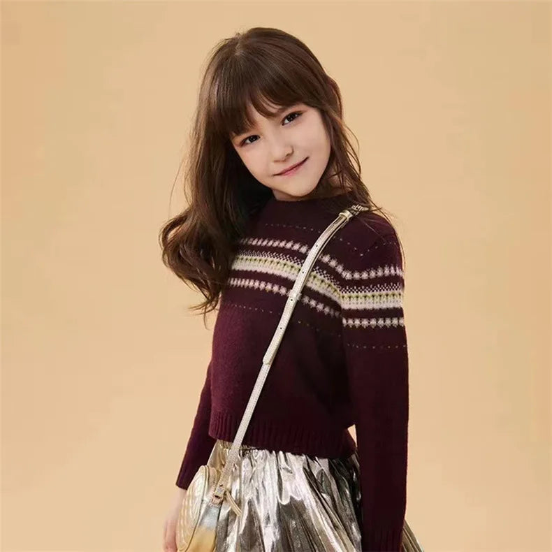 Pullover Sweater Girls Christmas Knitwear Clothes Kids Wool Sweater