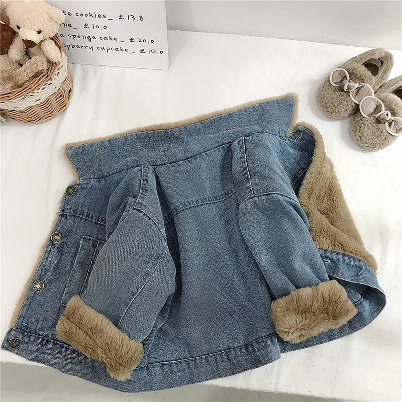 Girls Denim Jacket Elegant Toddler Kid Baby Girl Winter Warm Thick Coat Outfit Outwear