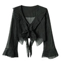 Women's Solid Cardigan Tops Female Summer Ruffle Lace-up Slim