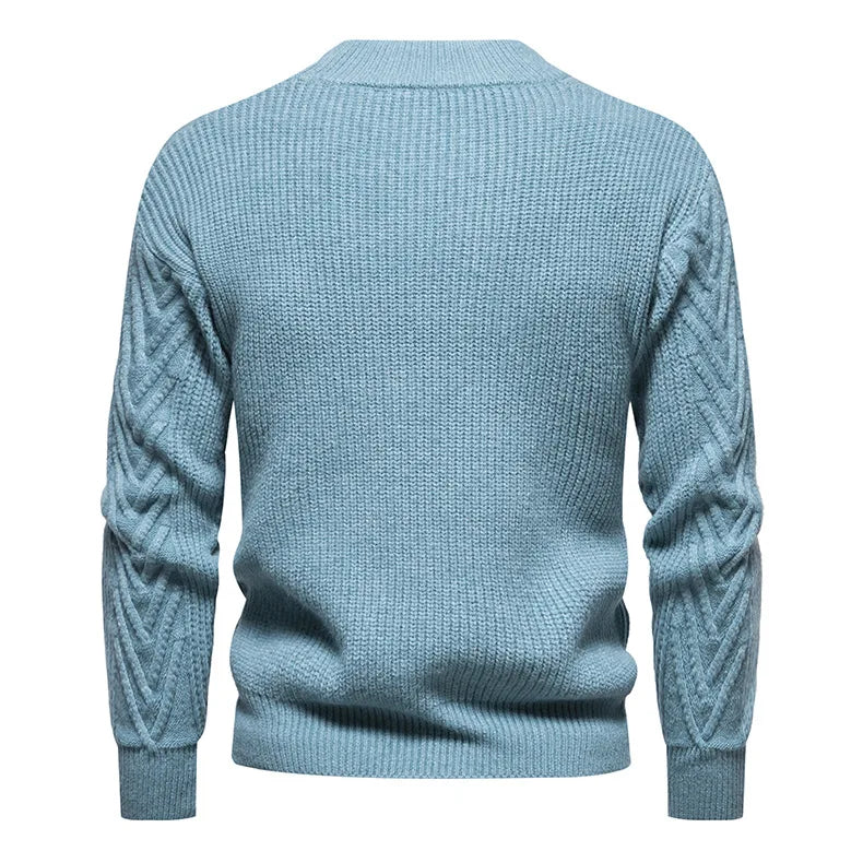 Mens Winter Sweater Lake Blue Knitted Soft Warm Pullovers for Men Autumn Casual Sweater