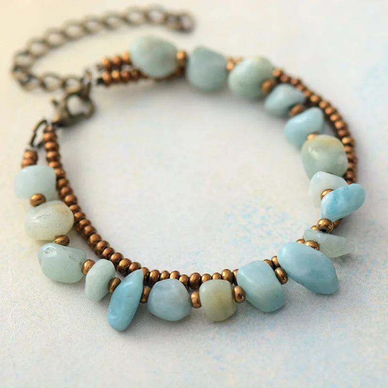 Bohemian Friendship Bracelets Amazonite Seed Beads Statement 2 Layers Strands Wrist Bracelet Femme Women Teen Girls Jewelry