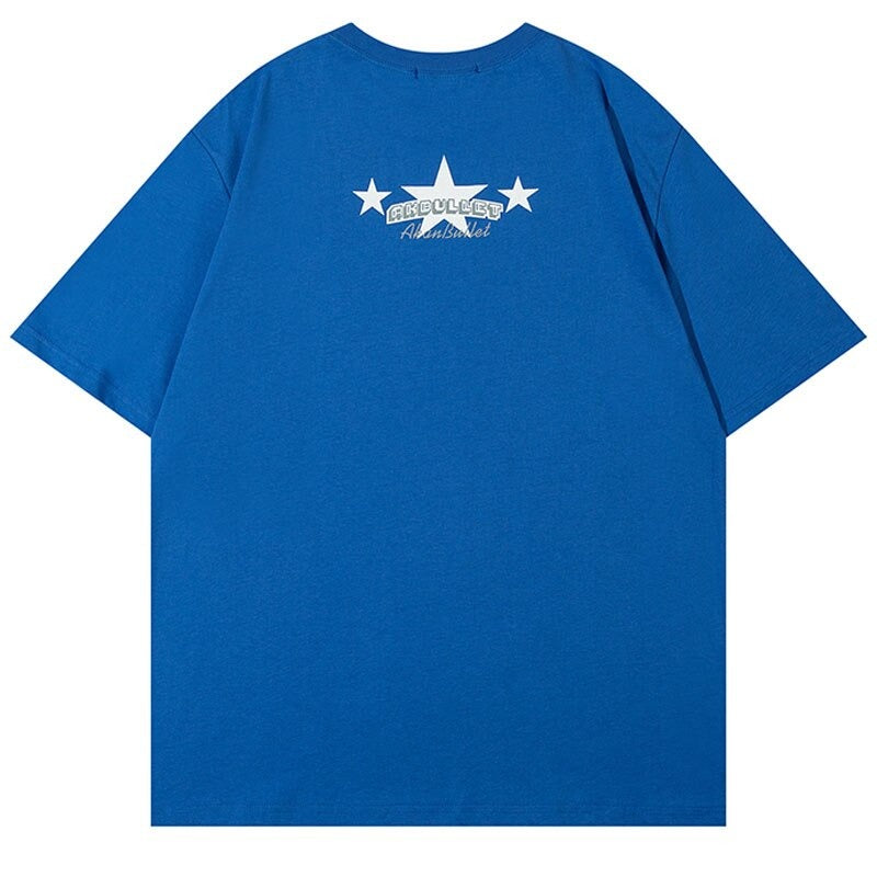 Men T Shirt Streetwear Hip Hop Chain Star Oversized Tshirt Cotton Loose Tee Shirts Summer Casual Top