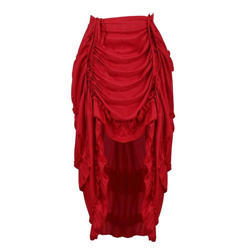 Women Dance Skirt Gothic Irregular Shirring Pleated Ruffle High-Waist High-Low Hem Solid Party Maxi Skirt Daily Clothing