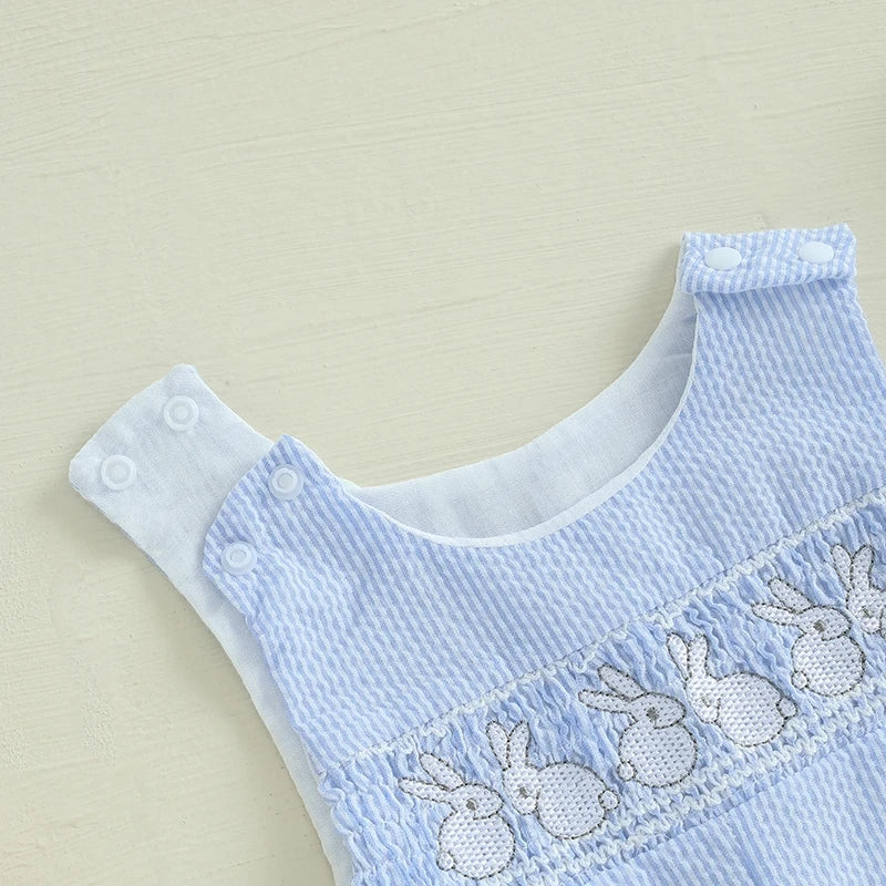 Infant Easter Romper Adorable Sleeveless Jumpsuit with Embroidered Rabbit Design