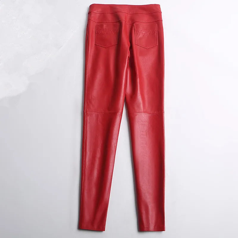 Women Leather Pants Ladies Slim Mid Waist Spring Autumn