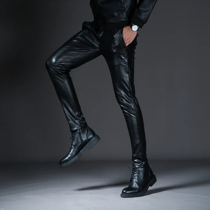 Winter Men's Biker Leather Pants  Motorcycle Trousers for Male