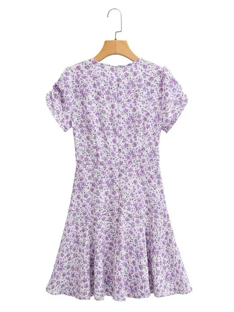 Autumn Mini Dress Vintage Slim Casual V-Neck Short Sleeve Short Dress Female