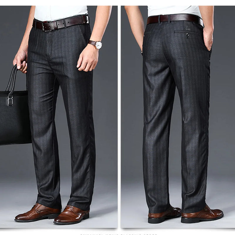 Men Pants Business Casual Pleated Trousers Straight Stretch Wrinkle Free Trousers Male Clothes