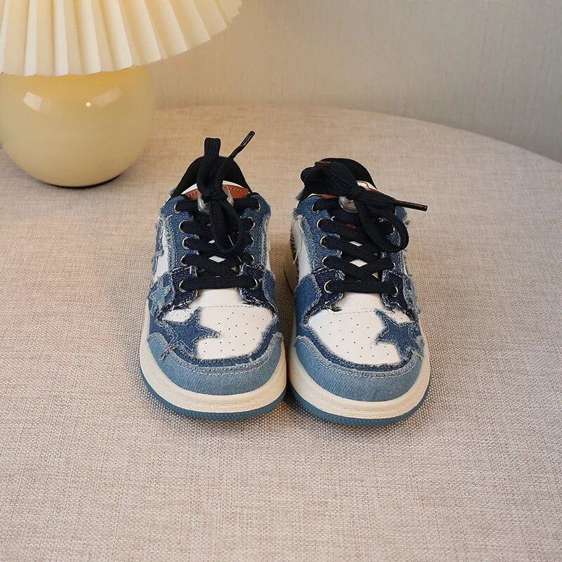 Spring Children Shoes Leather Denim Kids Casual Shoes Non-slip Boys Sneakers